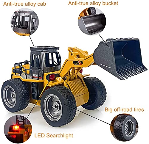 kkny Remote Control Bulldozer Toy Truck, 1/18 Scale RC Metal Rc Front Loader 4WD Construction Vehicles for Boys Girls Kids with Rechargeable Two Battery 6+Year