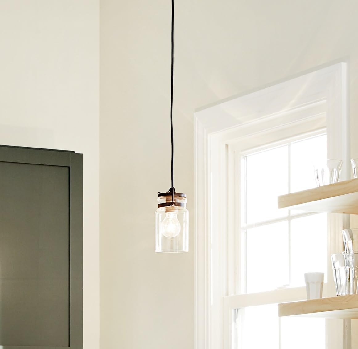 Kichler Brinley 7.75" Kitchen Pendant in Olde Bronze®, Mini Farmhouse Pendant with Clear Glass, (7.75" H x 4.75" W), 42878OZ, 1-Light