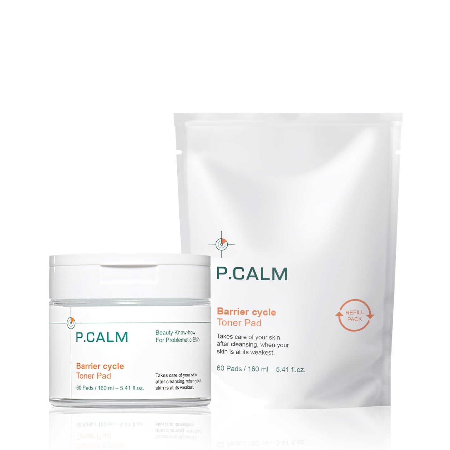 P.CALM Barrier Cycle Toner Pad with Refill Pack 60 + 60 Pads | Korean Skincare Daily Toner Pad for Calming Hydrating Soothing Sebum Care for Sensitive Skin | Vegan Cruelty-Free Fragrance-Free