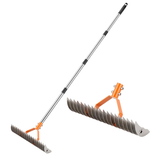 62" Thatch Rake, 19 Double-Sided Tines, 15-Inch Wide Lawn Rake, Adjustable Handle Garden Rake for Dethatching, Gardening, Yard Work, Heavy Duty Dethatcher Rake and Rock Rake