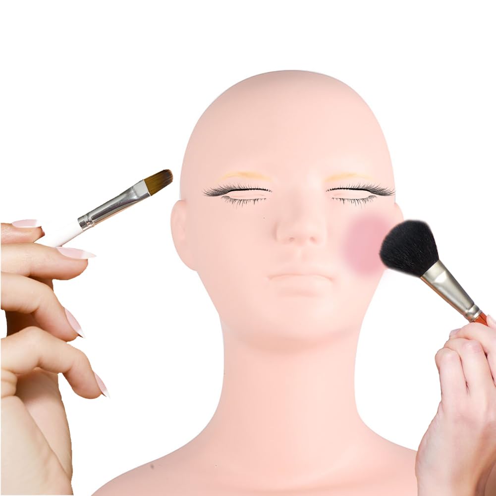 Lwuey Multi Function Makeup Practice Model, Esthetics Soft Mannequin Head with Shoulders Massage Wig Hat Display Silicone PVC Skin Texture Facial Practicing for Salons Cosmetology School Students