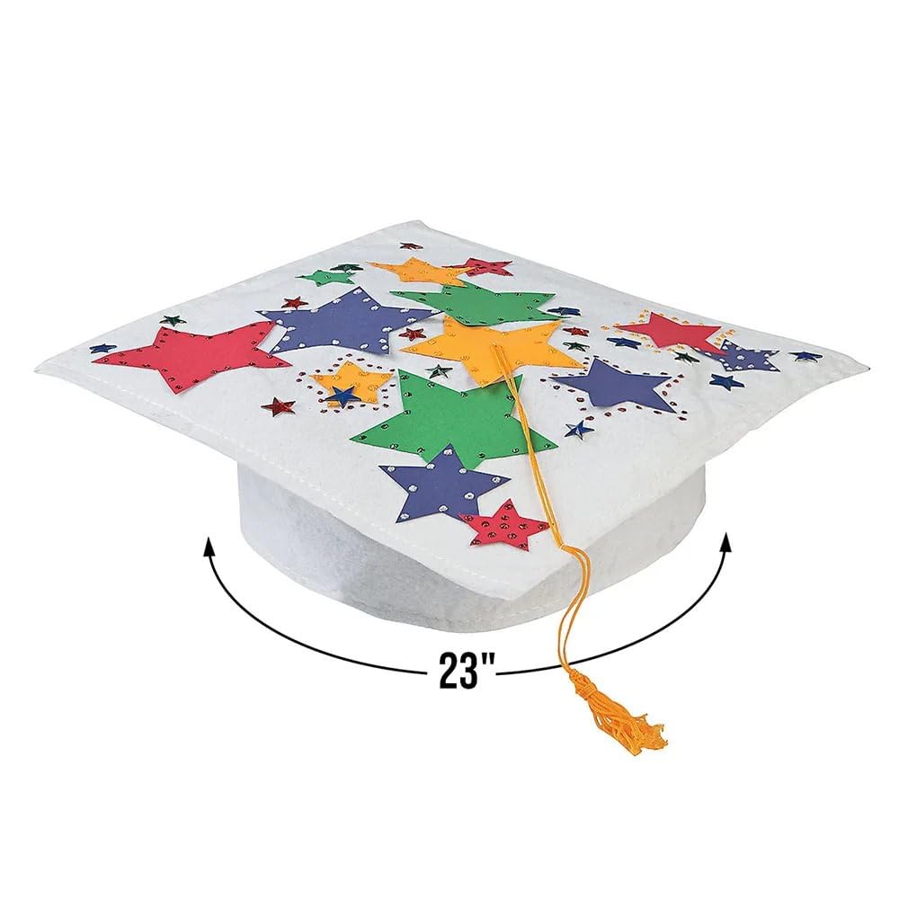 Fun Express White Graduation Cap DIY 12 Pack - Kindergarten Preschool Graduation Supplies for Kids | Customizable Blank Caps with Yellow Tassels for 2026 Ceremonies