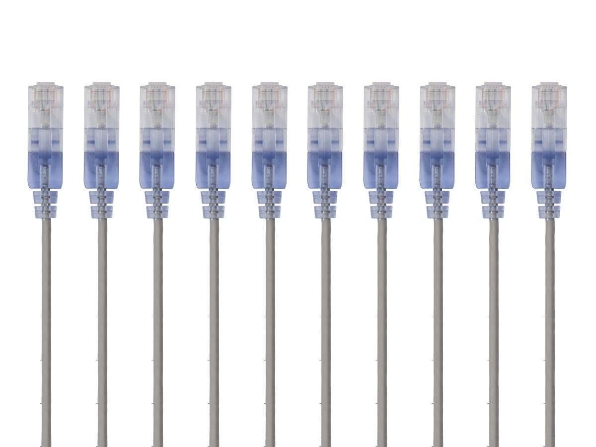 Monoprice Cat6A Ethernet Patch Cable - Snagless RJ45, 550Mhz, 10G, UTP, Pure Bare Copper Wire, 30AWG, 10-Pack, 14 Feet, Blue - SlimRun Series