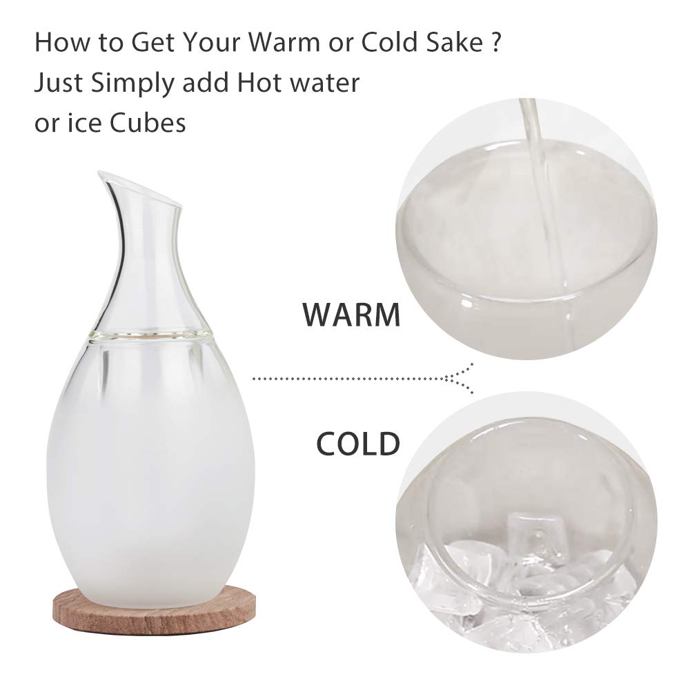 ZENS Sake Set Glasses, 8.5 Ounce Sake Carafe Cups with 6 Saki Cup Set for Warmer or Cold Japanese Wine with Stone Coaster Gift Sets