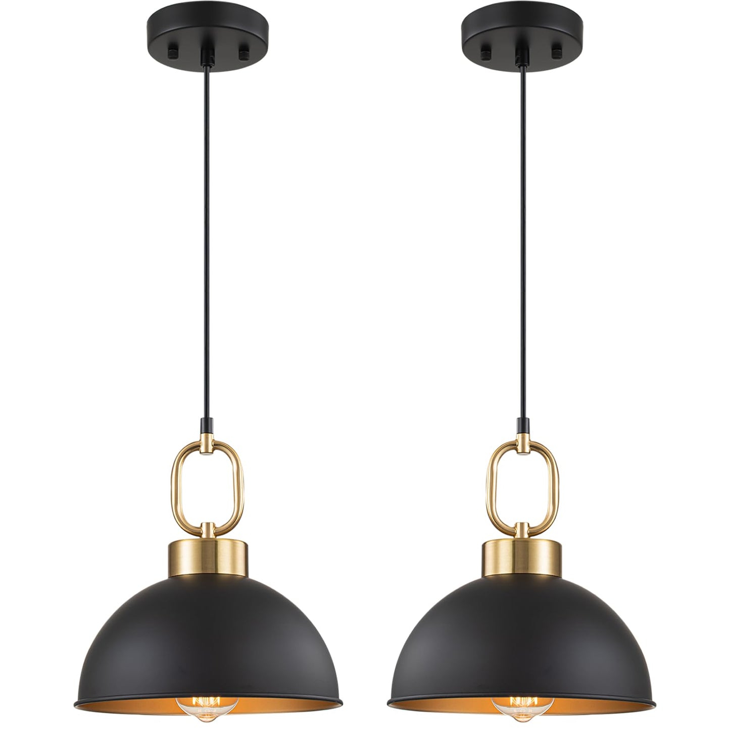TinHon 2 Pack Black Pendant Lights Kitchen Island, 10'' Farmhouse Industrial Pendant Light Fixtures, Adjustable Height Modern Dome Hanging Light for Kitchen Dining Room Entryway Bar