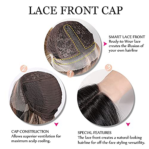 EMMOR Blonde Lace Front Wig Wave Middle Part Wig Hand Tied Baby Hair Heat Resistant Synthetic Wig