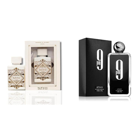 Lattafa Bade'e Al Oud Honor & Glory 3.4 EDP and Afnan 9 PM for Men EDP Bundle