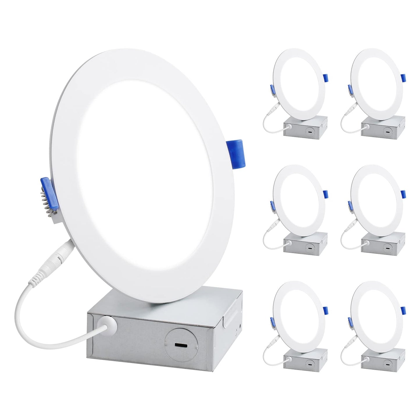 Lepro 6 Pack 6 Inch LED Recessed Ceiling Light with Junction Box, 5000 Kelvin Daylight Wafer Ultra-Thin, 1050 Lumen Dimmable Retrofit Downlight, 12 watt Eqv. 100 watt, ETL, Energy Star & FCC Certified