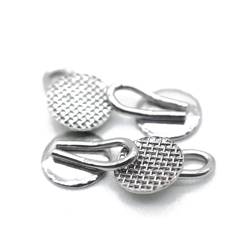 Dental Orthodontic Braces Bondable Lingual Buttons With Traction Hooks,10pcs/Pack, Mesh Base (5 Packs)
