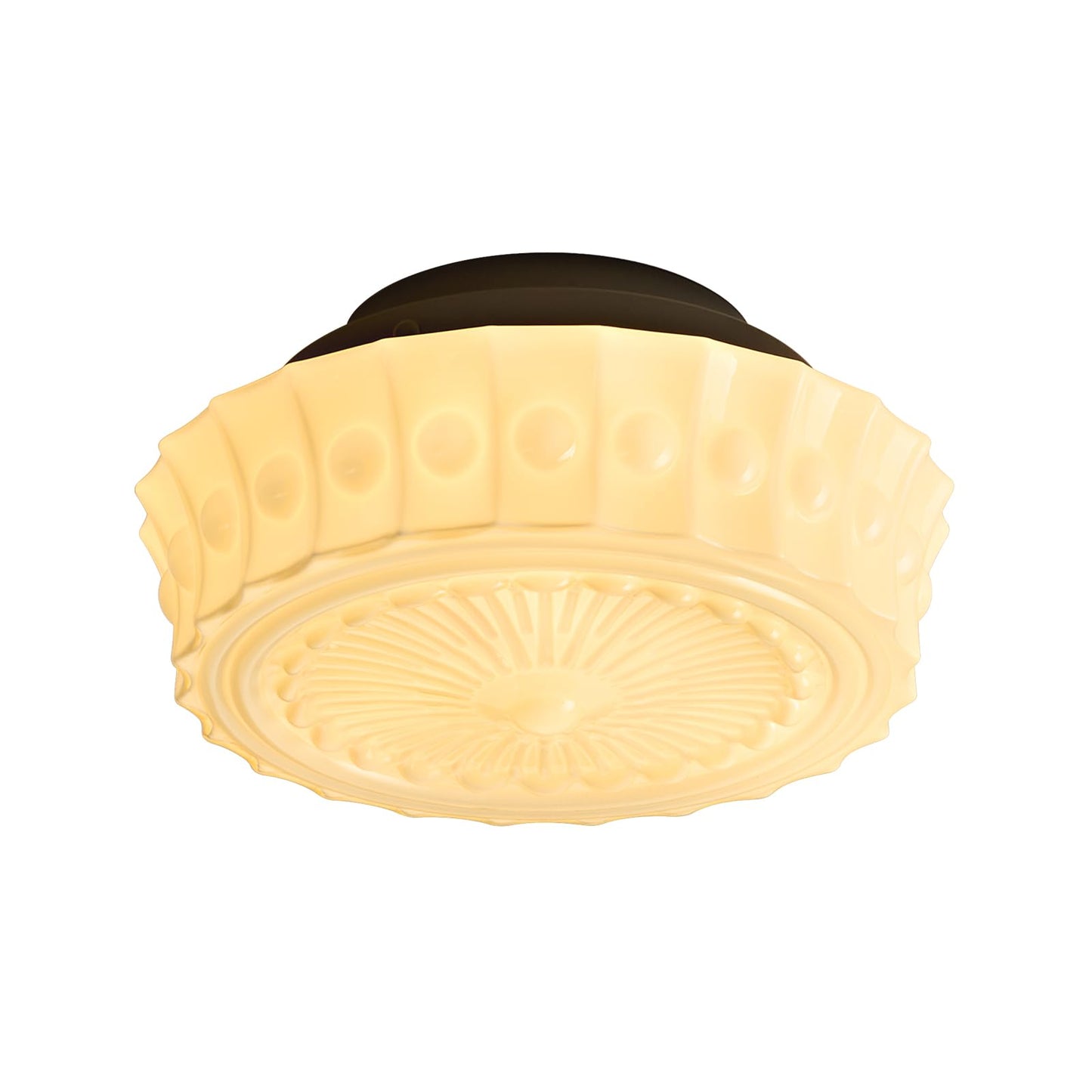 Schoolhouse Vintage Glass Ceiling Light - Small 12 Inch Cream Yellow Mid Century Modern Flush Mount Lighting Fixtures - Art Deco Lamp for Bedroom Kitchen Entryway Laundry Hallway Foyer Bathroom Hall