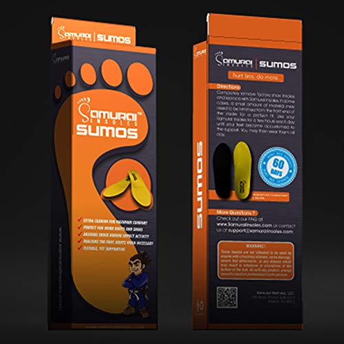Samurai Insoles Sumos- Super-Padded Orthotics for Flat Feet- Perfect for Work Boots, Roomy Sneakers or Shoes (Mens 11-11 1/2 | Womens 13-13 1/2)