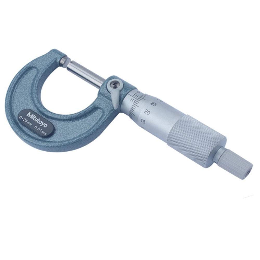 Mitutoyo 103-129 Outside Micrometer, Baked-enamel Finish, Ratchet Stop, 0-25mm Range, 0.001mm Graduation, +/-0.002mm Accuracy