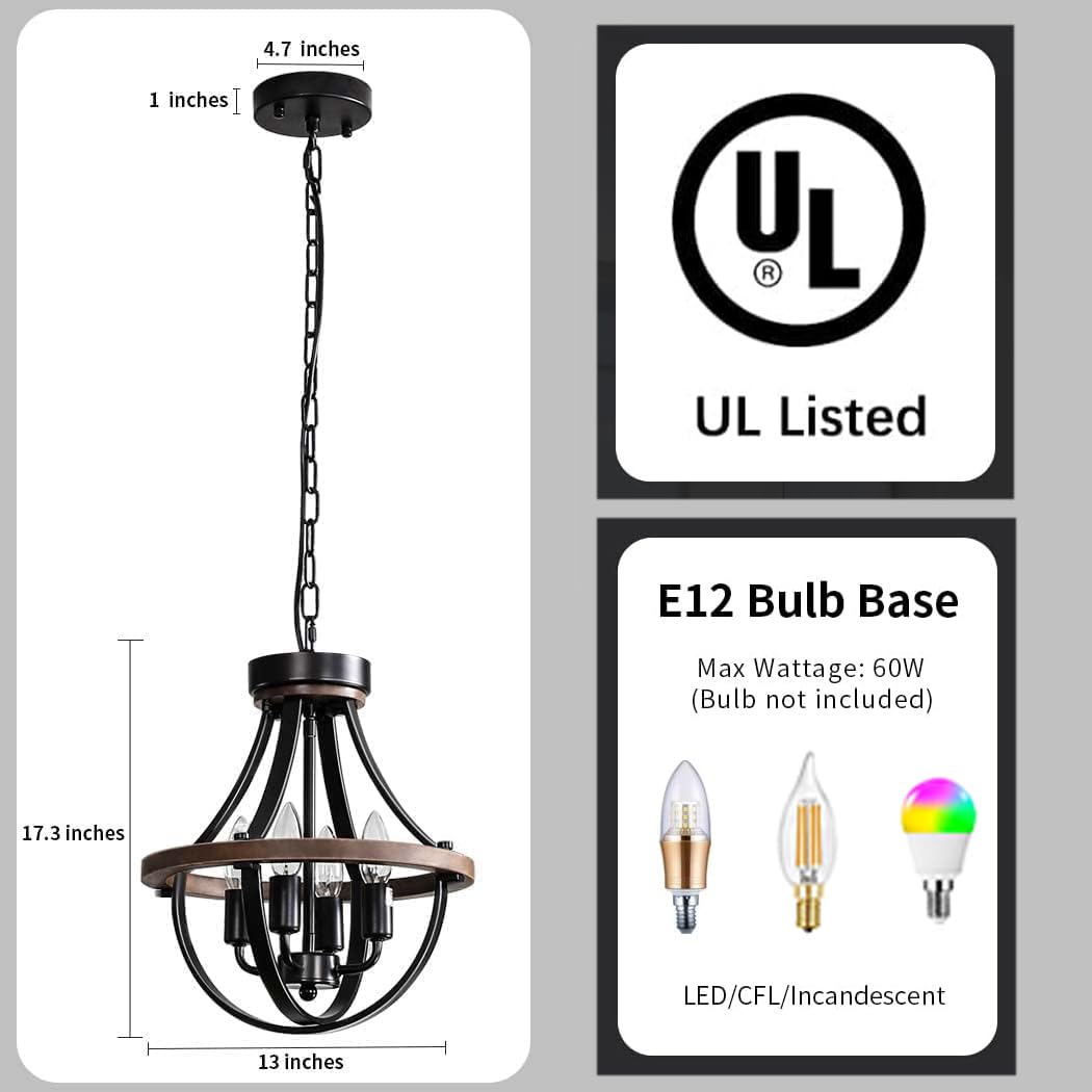 Lanpesting Farmhouse Chandelier, Modern Hanging Pendant Lighting, 4-Light Rustic Ceiling Light Fixture, Vintage Chandelier for Hallway Foyer Dining Room Entryway Kitchen Island Bedroom