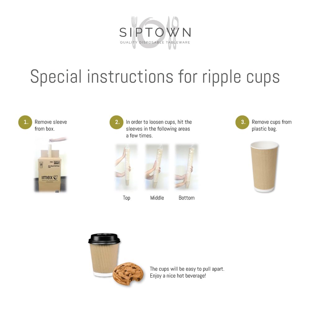 Ripple Paper Cups for Coffee & Tea Made in USA | Bulk for Home, Office, Restaurants & Coffee Shops | Recyclable, Insulated, & Disposable To-Go Cups for Hot Beverages (12oz - 500 Count)