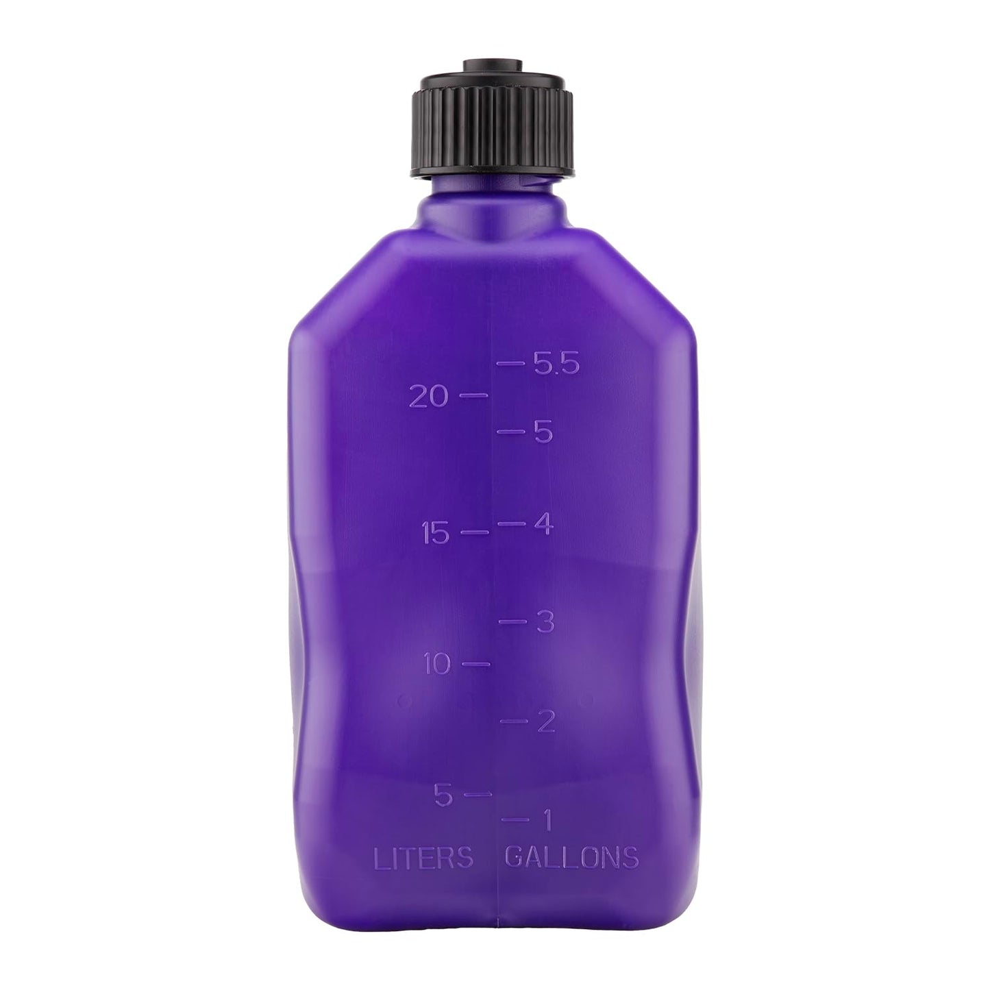 VP Racing 3612-CA, 5.5-Gallon Square Motorsport Jug Translucent Purple w/ 14" Deluxe Hose Close-Trimmed Cap and Neck for Tight Seal (1 Pack)