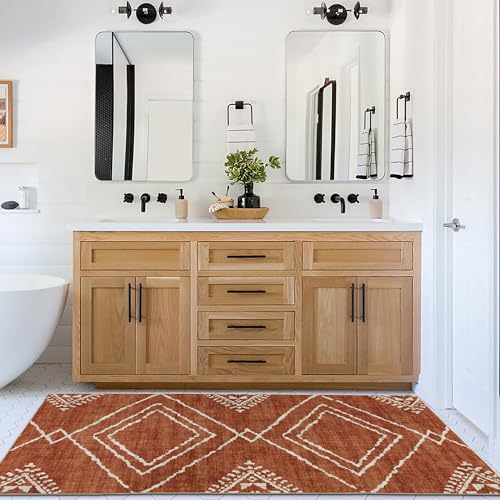 ReaLife Rugs Machine Washable Area Rug Runner - Living Room Bedroom Bathroom Kitchen Entryway Office - Padded Low Pile Stain Resistant Premium - Moroccan Diamond Tribal - Jax - Orange 2'6" x 8'