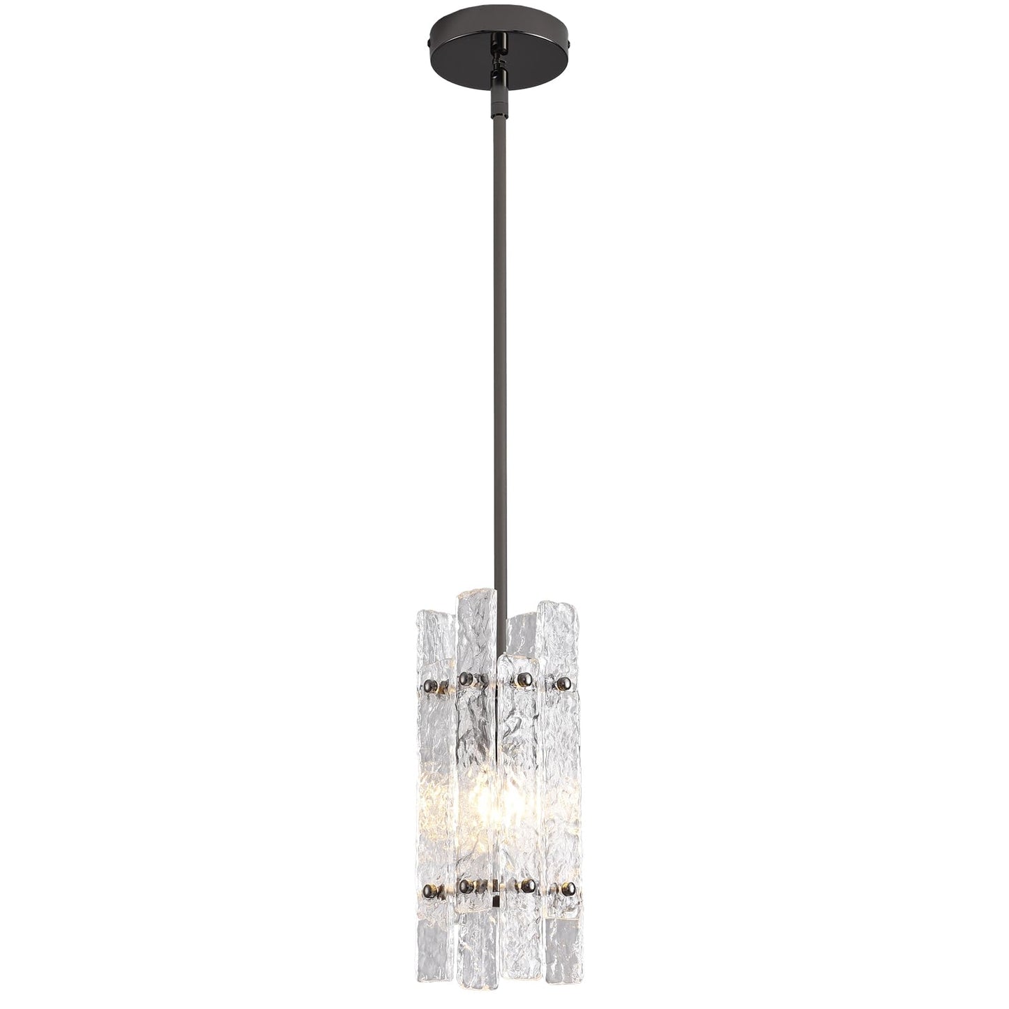 Modern Pearl Black Crystal Pendant Light for Kitchen Island, Luxury Mini Water Ripple Glass Chandelier Fixture, Square Adjustable Hanging Pendant Lighting for Dining Room Bedroom Hallway (1-Pack)