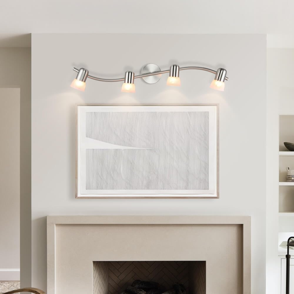 XiNBEi Lighting Track Lighting, 4 Light S-Shaped Track Light Bar with Glass, Modern Kitchen Ceiling Light Bar Brushed Nickel XB-TR1238-4-BN