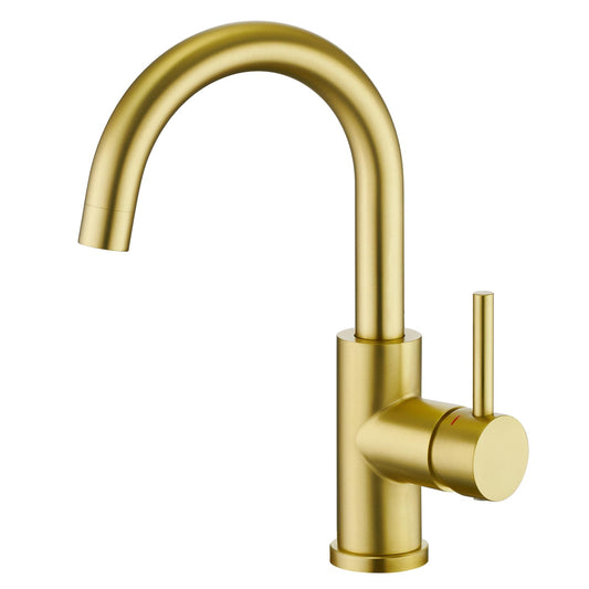 CREA Bar Sink Faucet Single Hole,Brushed Gold Faucets for Large Bathroom Basin/Small Kitchen Sink,Stainless Steel with Deck Plate,Prep Wet Bar Lavatory Vanity Outdoor
