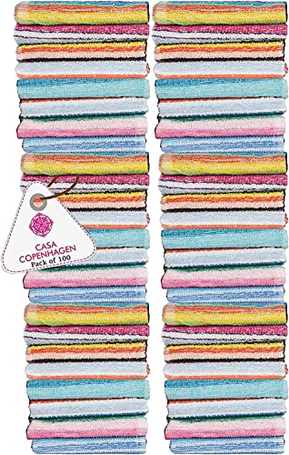 CASA COPENHAGEN - Basics 100 Piece Pack Stripes Premium Wash Cloth Towels- in Assorted Colours