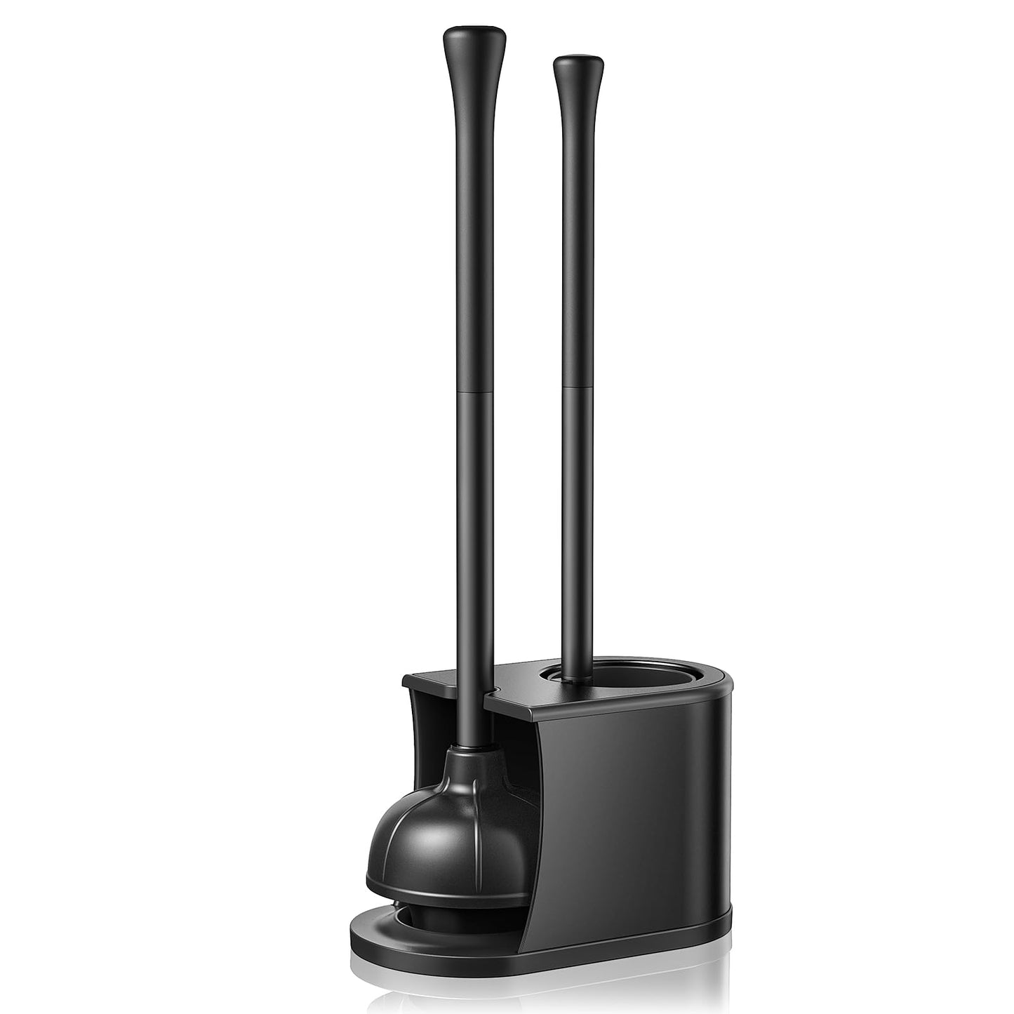 HAMITOR Toilet Plunger and Brush Set: 2 in 1 Stainless Steel Combo with Curved Bristles - Heavy Duty Toilet Unclogging for Family Bathroom - Compact Hideaway Apartment Cleaning Accessories - Black