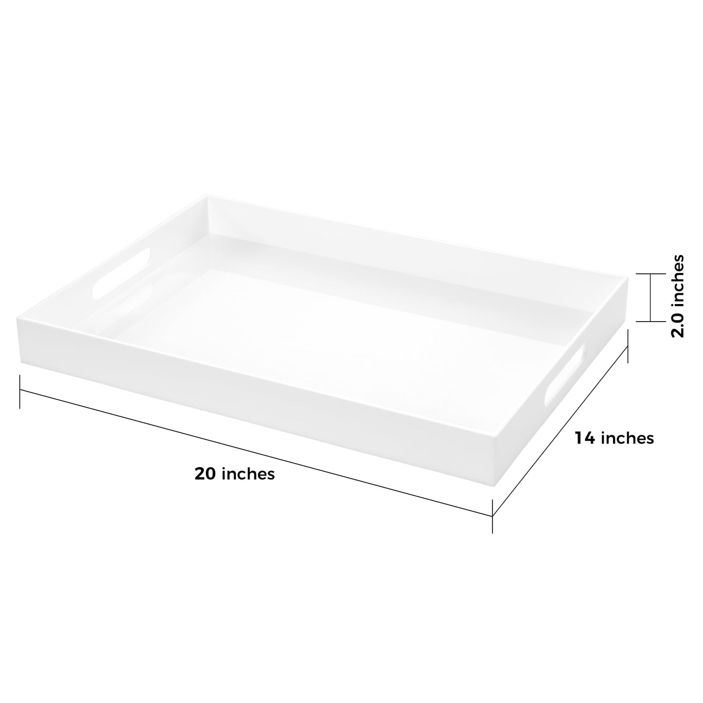 White Rectangular 14x20 Inches Acrylic Ottoman Tray Decorative Serving Tray with Cutout Handles Organizer Tray on Coffee Table Countertop Big Breakfast Bed Tray Living Room Appetizer Serving Food