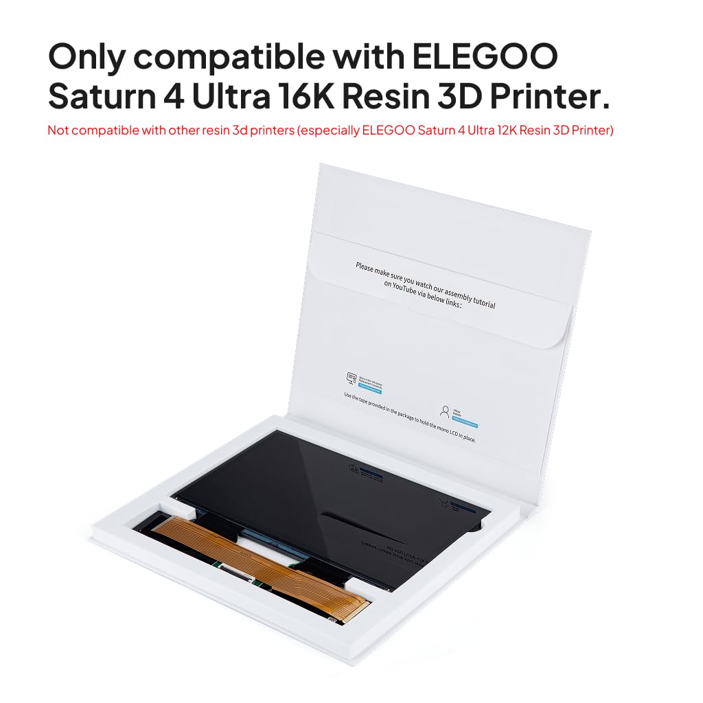 ELEGOO 10-inch 16K LCD Screen Only Compatible with ELEGOO Saturn 4 Ultra 16K Resin 3D Printer