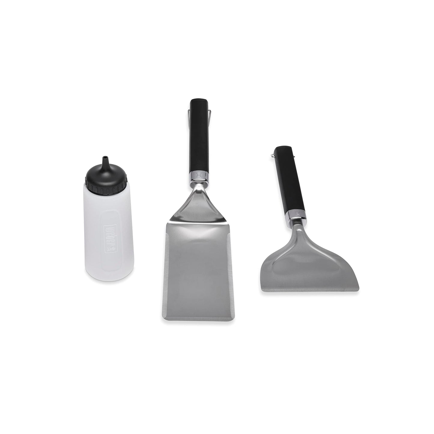 Weber Griddle Starter 3‑Piece Tool Set – Stainless Steel Spatula, Scraper & Squeeze Bottle for Griddle Cooking, Pancakes, Smash Burgers & Outdoor Flat‑Top Grilling - Grill Accessory Kit