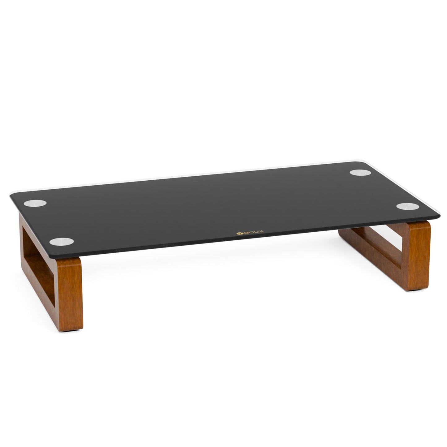 YEOUX Black Glass Computer Monitor Stand Riser with Wooden Base for Flat Screen LCD, LED TV, Laptop, Printer, Multi Media Desktop Stand, Office Supplies Desk Organization