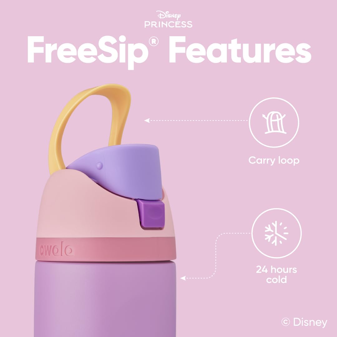 Owala Disney Princess FreeSip Insulated Stainless Steel Water Bottle with Straw for Sports and Travel, BPA-Free Sports Water Bottle, 24 oz, Rapunzel