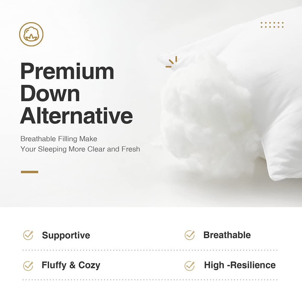Acanva Bed Pillows for Sleeping, Cooling Hotel Quality with Premium Soft 3D Down Alternative Fill for Back, Stomach or Side Sleepers, Standard (Pack of 4), White