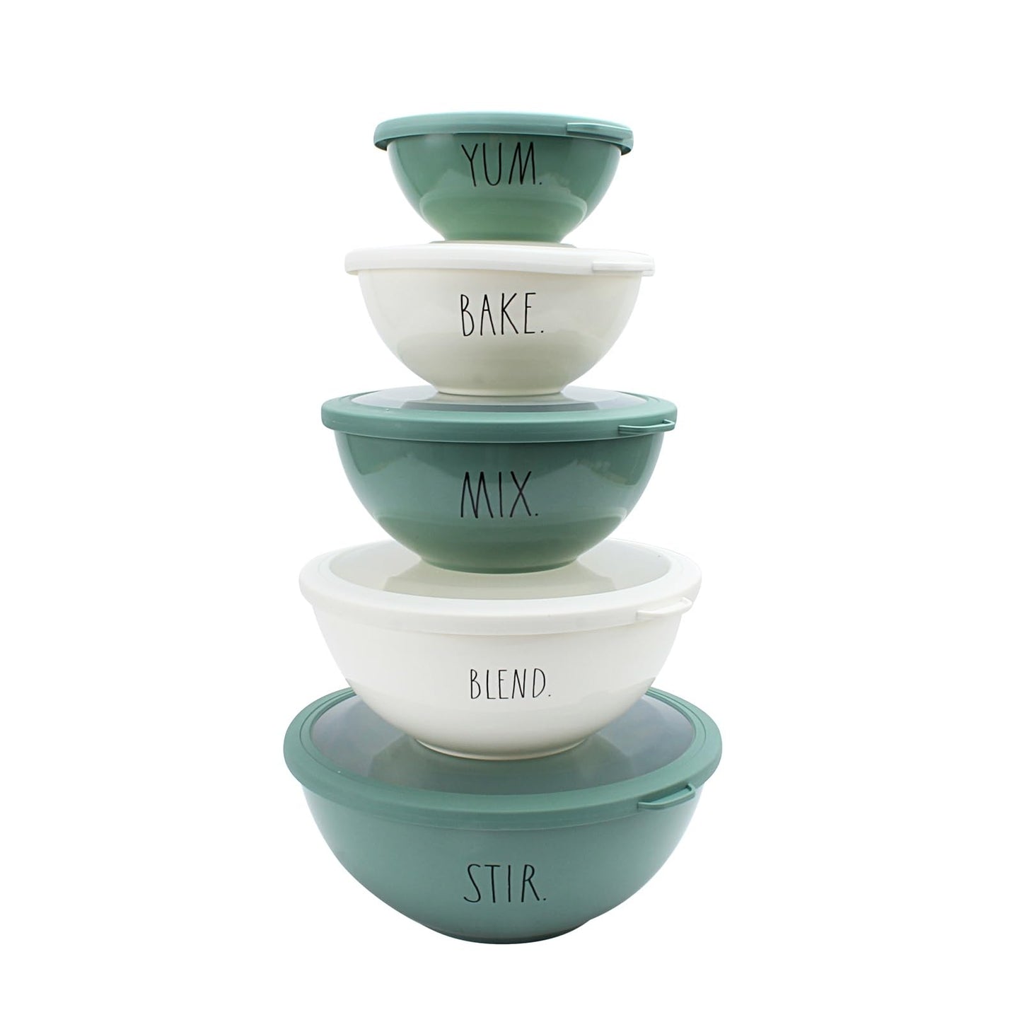Rae Dunn Mixing Bowls with Lids - 10 Piece Plastic Nesting Bowls Set includes 5 Prep Bowls and 5 Lids (Sage)