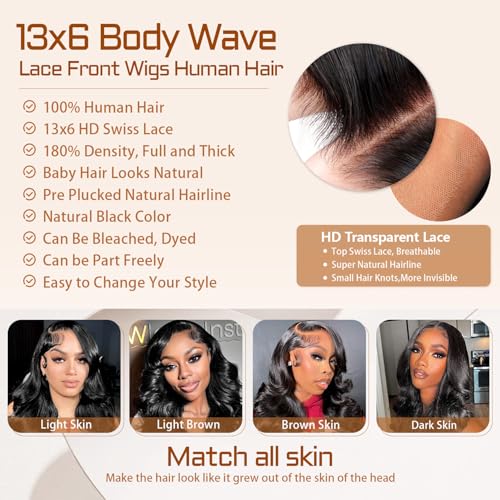 28 Inch Body Wave Lace Front Wigs Human Hair Pre Plucked 180 Density HD Transparent Lace 13x6 Frontal Wigs with Baby Hair Natural Hairline Gluesless Human Hair Wigs for Women