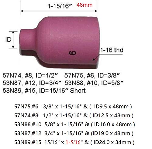 RIVERWELD TIG Jumbo Gas Lens Collet Body Alumina Nozzle Ceramic Cups Assorted Size Kit Fit QQ300 PTA DB SR WP 17 18 26 TIG Welding Torch 67pcs