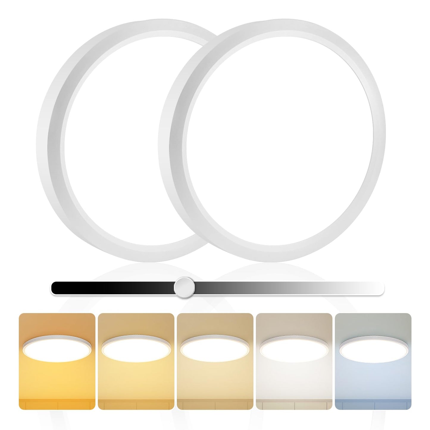 EOSMILE 2Pack 15.8 Inch LED Flush Mount Ceiling Light, 35W, 3850LM, 2700K-5000K 5CCT Selectable & Dimmable, White Round Flat Panel Light for Hallway, Kitchen, Bedroom, Laundry Room