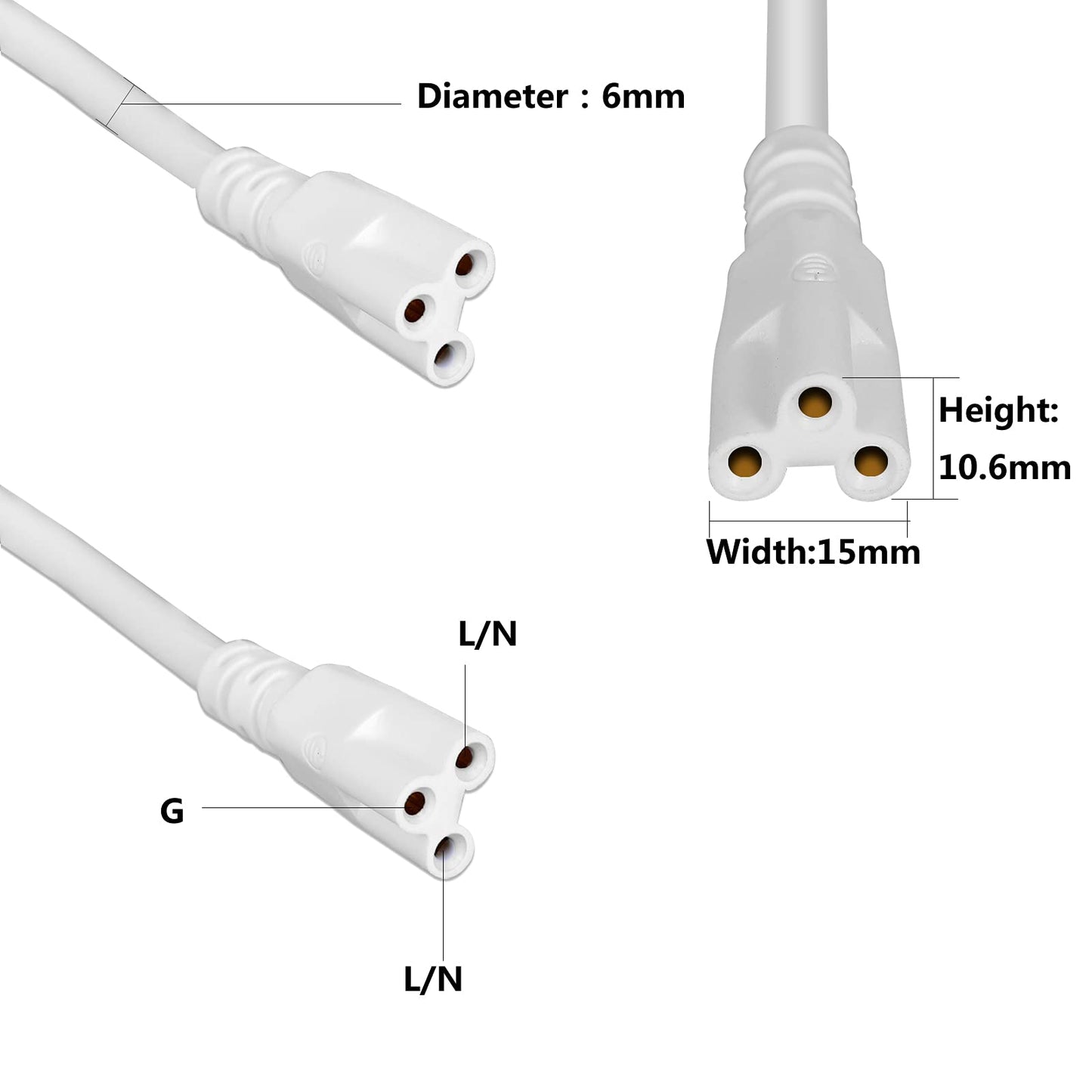 GOCuces T5 T8 Extension Cords,10ft Lamp Connecting Wires,3-Prong Power Cables,Female to Female End Connectors for LED Tube,Under Cabinet,Shop Lights,Pack of 10