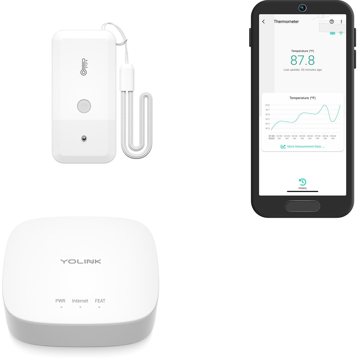 YoLink Smart Wireless Thermometer, Wide Temp Range for Freezer, Fridge, Green House, Pet Cage, App, Emails, Text/SMS alerts, up to 5 Years Battery Life- Hub Included