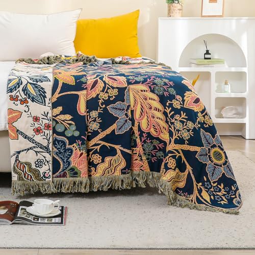 STASOPTK Boho Cotton Throw Blanket - Ultra-Soft Rustic Quilt for Bed, Home Decor & Travel - Large 90"x98" Muslin Blanket - All-Season Lightweight Bedspread & Throw for Women & Moms