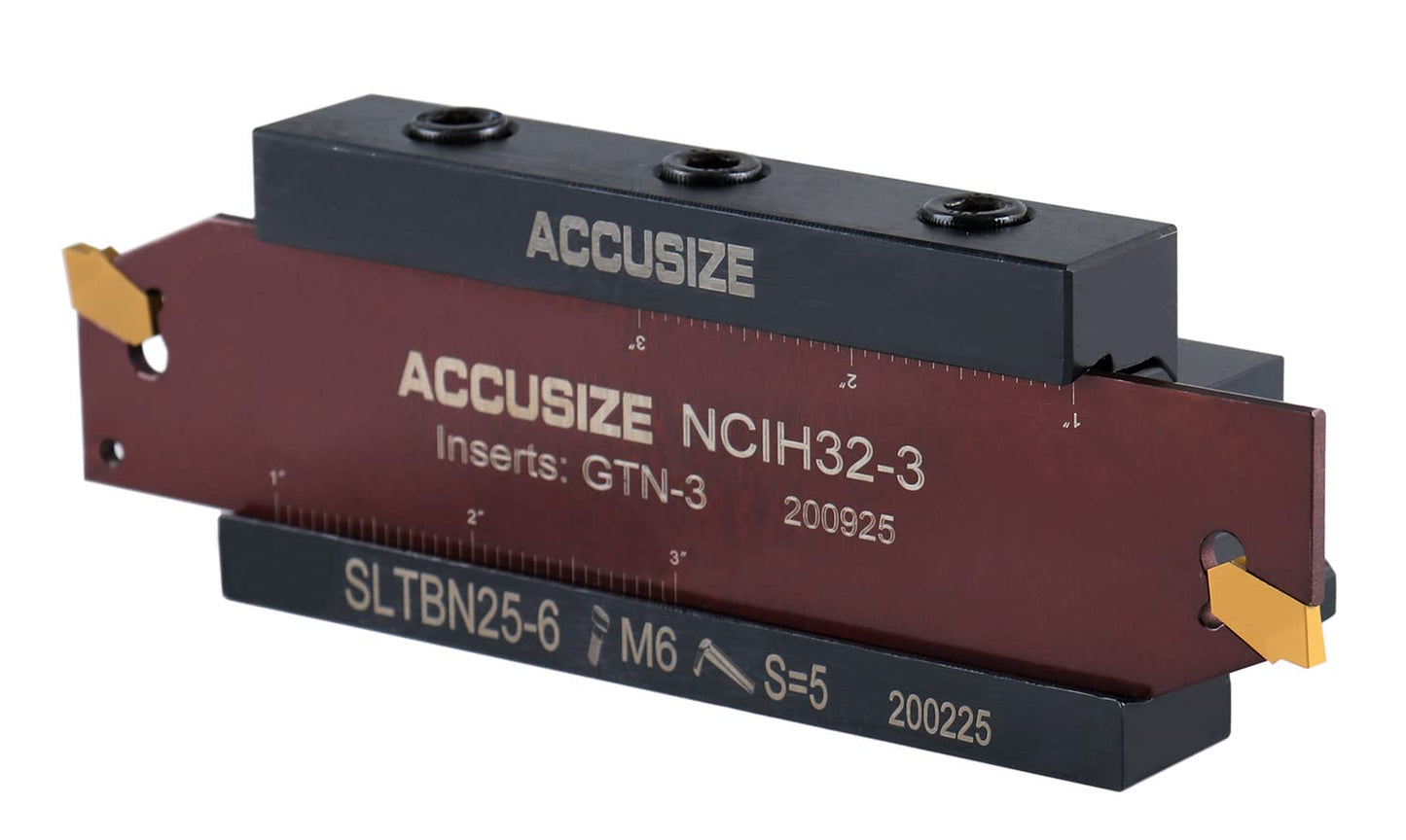 Accusize Industrial Tools 1'' Self-Lock Block Sltbn25.4-6 with 10 Pcs Gtn-3 Carbide Inserts and 1 Pc 0.120'' Width Ncih32-3 Blade, 2410-1010