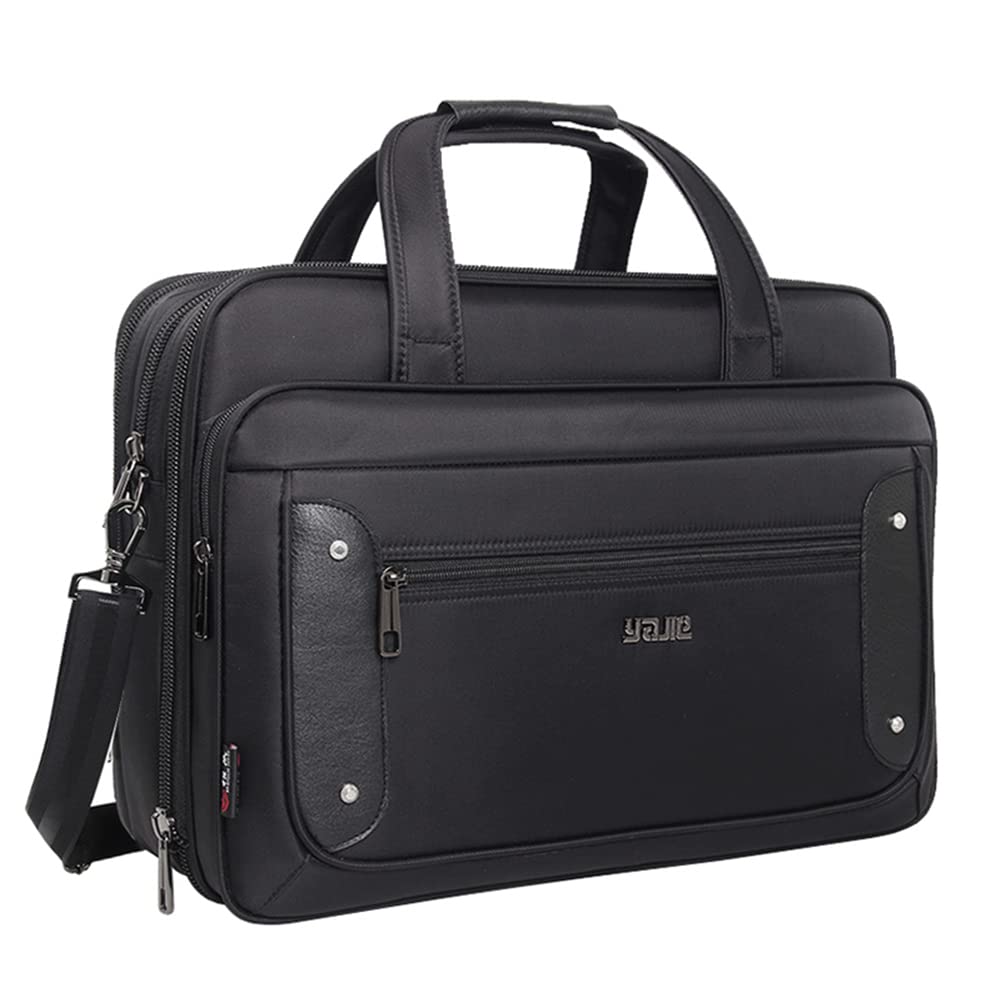 Large Briefcases For Men Canvas Tote Bag Laptop Case 19 Inch Computer Bag Work Bags Business Mens Bag Office Carrying Cases Messenger Bag Book Bag Black (X-Large Size