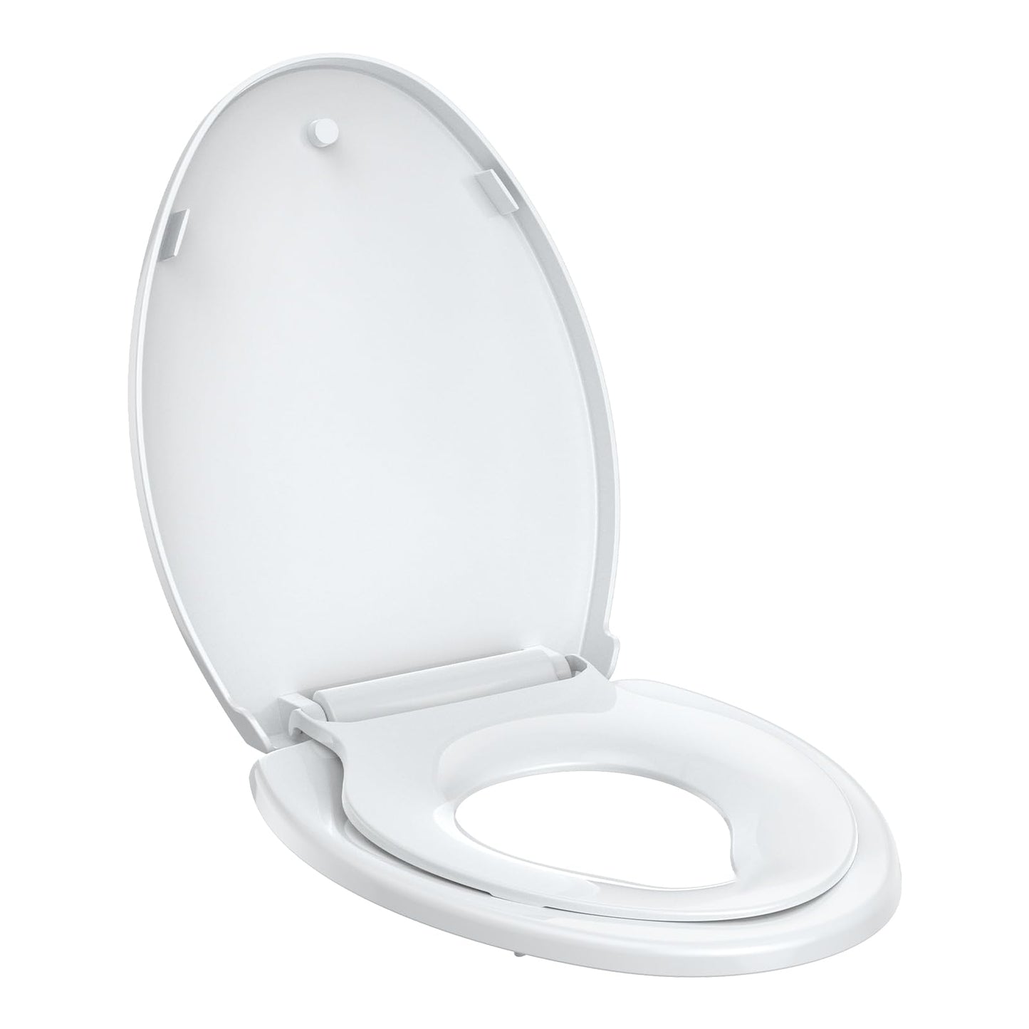 Toddler Toilet Seat – White Elongated Toilet Seat with Toddler Seat, Quick-Release & Slow-Close Hinges, Child & Adult Friendly, Fits 19-Inch Elongated Toilets, Perfect for Family Bathroom Training