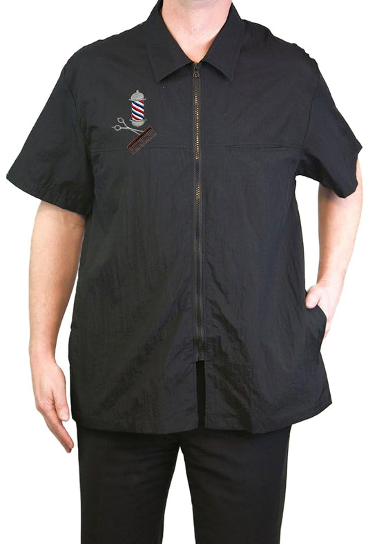 CHARLENE Classic Barber Zip Jacket with Collar and Barber Pole Logo (2XL, BLACK)
