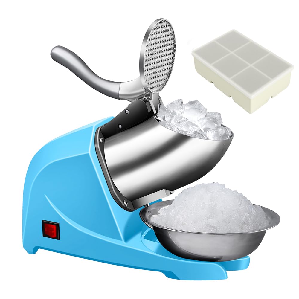 INSELY 4-Blades Electric Ice Shaver Machine, 200lbs/hr Ice Crusher with Ice Tray for Home and Commercial Use (Blue)