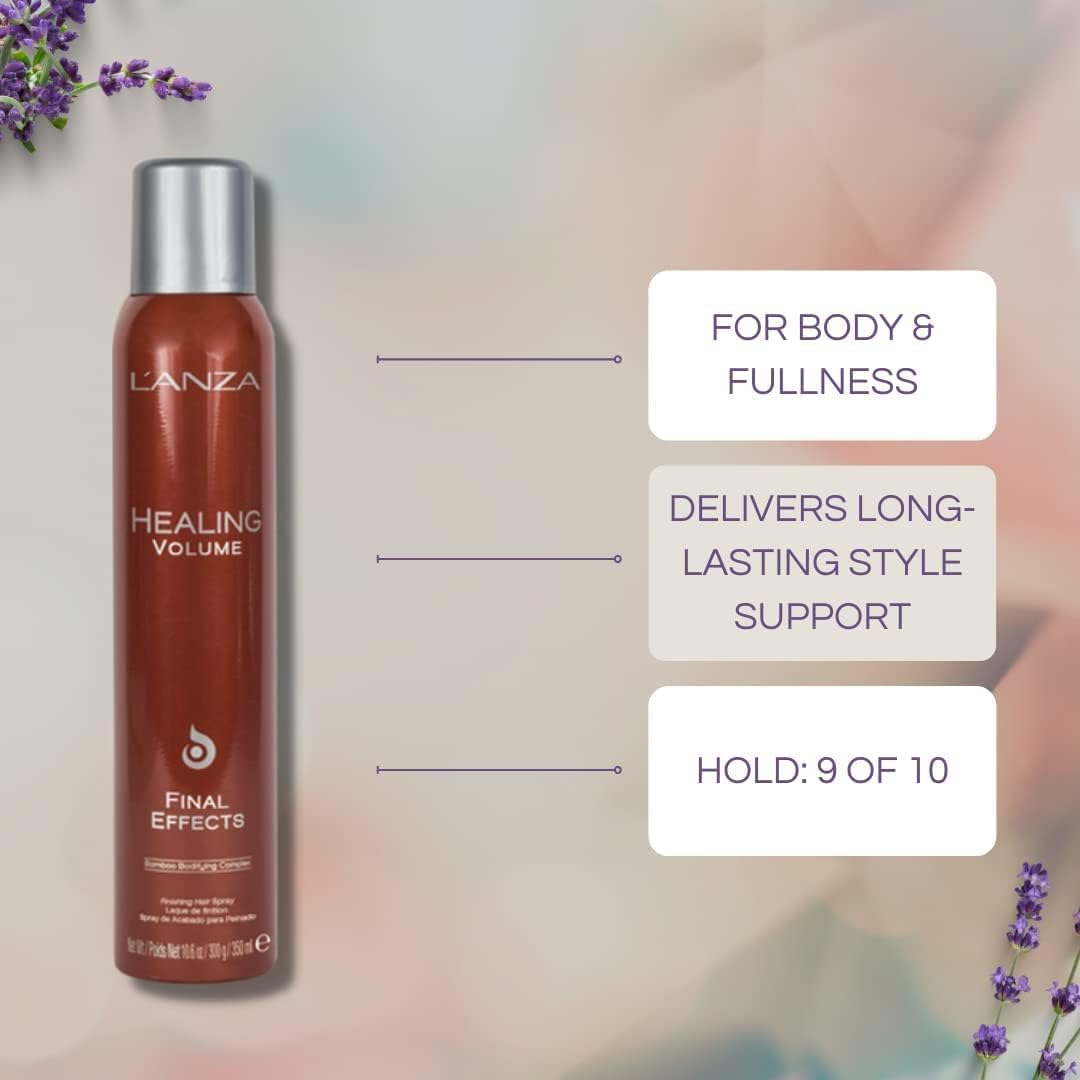 L'ANZA Healing Volume Final Effects Hair Spray with Strong Hold Effect, Boosts Shine, Volume, and Thickness for Fine and Flat Hair, Rich With Bamboo Bodifying Complex and Keratin (10.6 Fl Oz)
