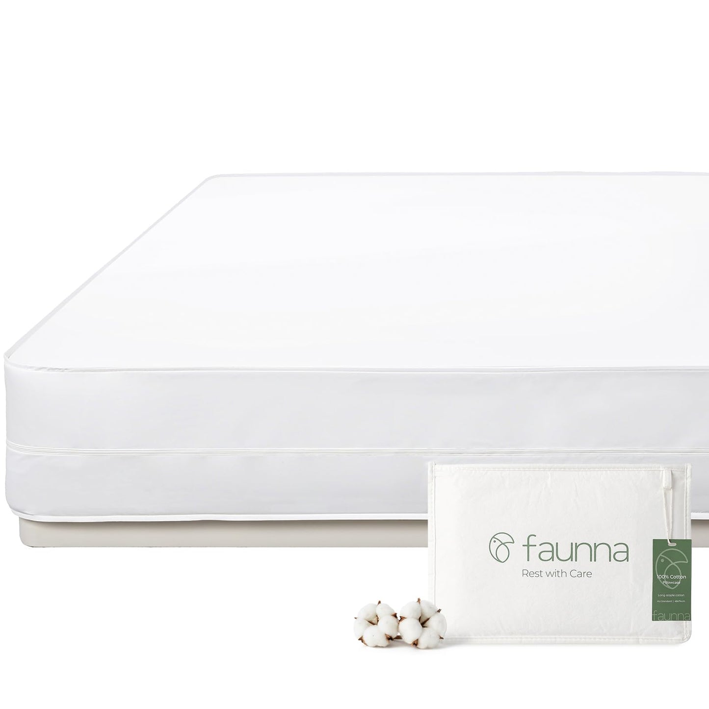 FAUNNA 100% Cotton Mattress Encasement, Zippered Bed Bug and Dust Mite Proof Mattress Protector, Hypoallergenic Antibacterial Protection, Noiseless Zipper Six-Sided Mattress Cover (Queen 16" Deep)