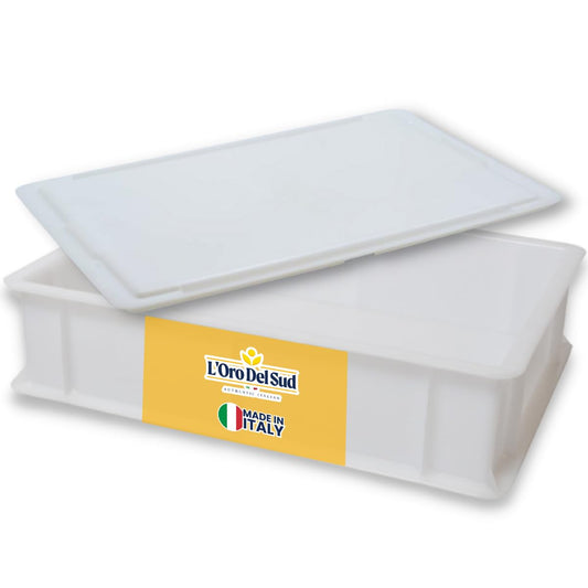 L'Oro Del Sud Home Refrigerator Size Dough Proofing Box Tray (1 Box with Lid), Stackable Pizza Proofing Dough Pan with Lid, (16 inch x 12 inch x 4 inch), Commerical Grade, Made in Italy