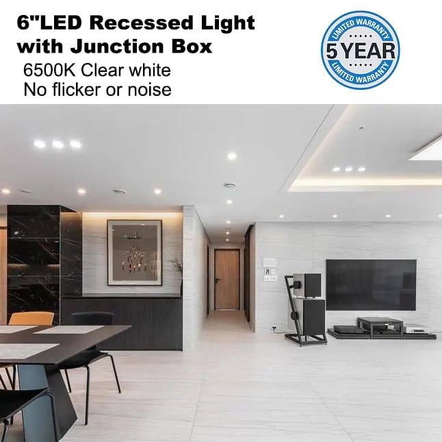 meccein 24-Pack 6 Inch LED Recessed Lights 6500K Daylight Ultra-Thin Canless Wafer Downlight with Junction Box, 12W 1050LM Ceiling Lights for Kitchen Living Room Hallway Office&FCC