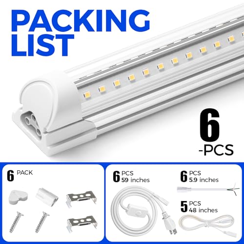 Barrina LED Shop Lights, 40W 5500LM 5000K, 4FT Integrated Fixture, V Shape,T8 Light Tube, Daylight White, Clear Cover, High Output, LED Shop Lights for Garage Warehouse Workshop Basement (Pack of 6)