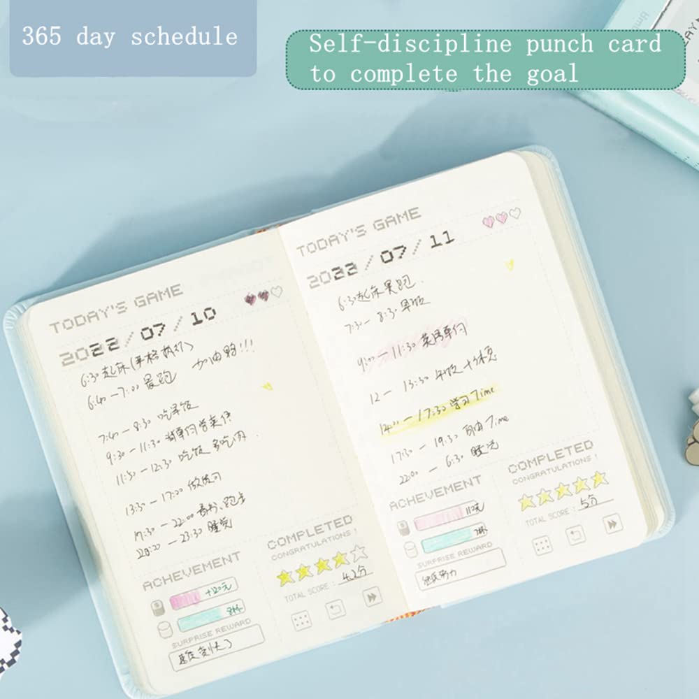 Undated Daily Planner 365 Days Notebook Game Design Pocket Organizer Appointment Book Journal Notebook A6 mini Cute Diary (Purple+Blue+Pink+Green)