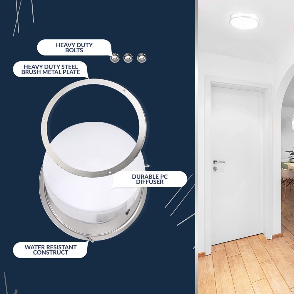 Lunabode LED Dimmable LED Light, Double Ring, Hallway Light Fixtures Ceiling, Bedroom Lights, Closet Lights, Kitchen Lights, 22W (100W Eq), 1800lm, 5CCT, Brushed Nickel, ETL (14", 5 CCT)